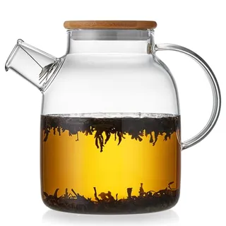 耐熱ガラスティーポット 大容量1000ml 竹製持ち手 直火対応 透明ガラス